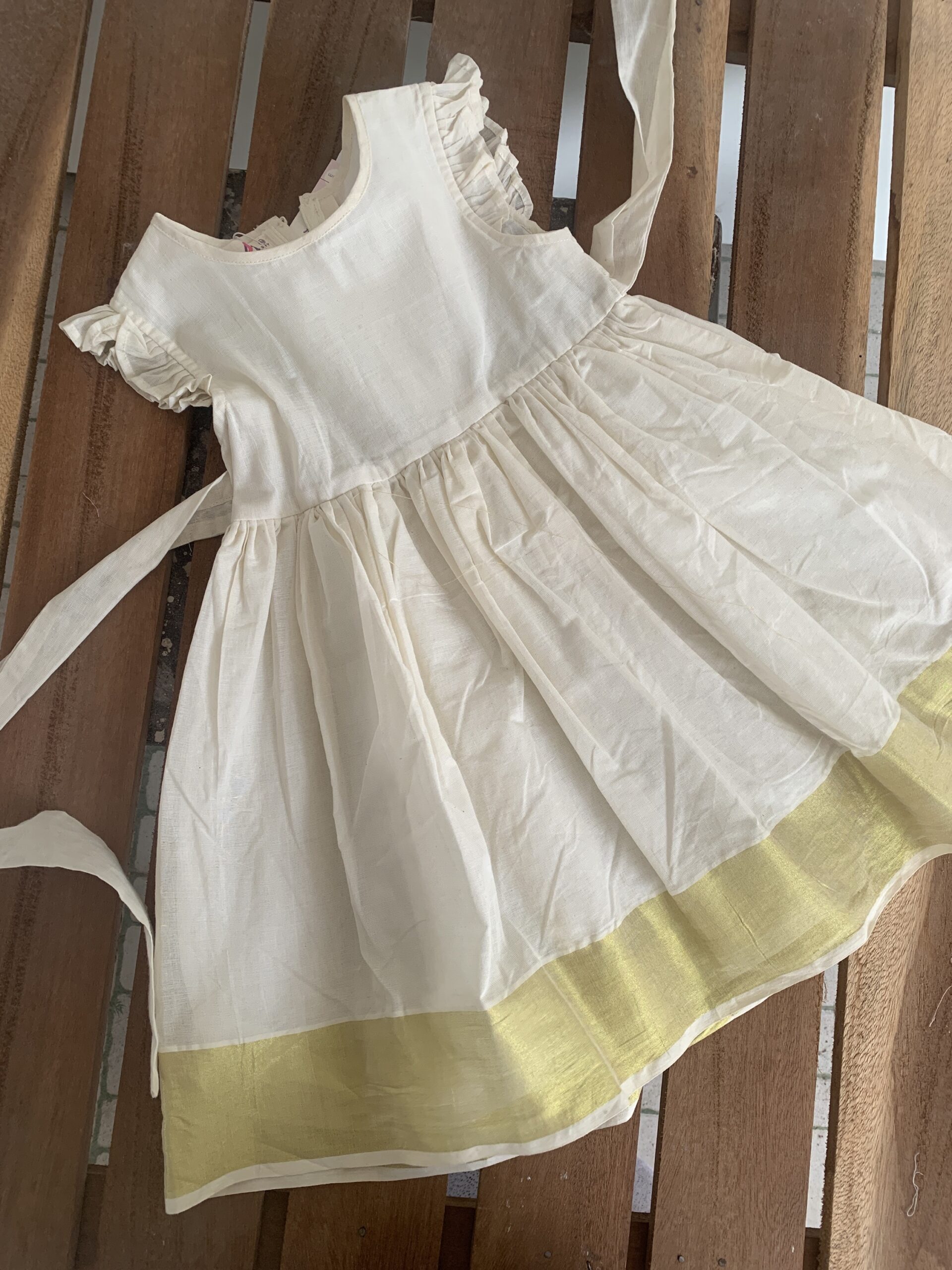 Buy Picksparrow Baby Girl Banarasi Silk Yoke  Kerala Kasavu Cotton Frock DressEthnicwearFront Open 06 Months Peach at Amazonin
